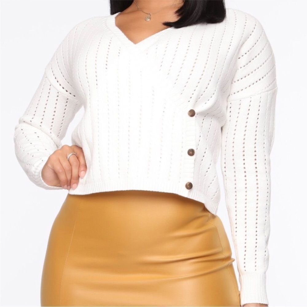 FASHION NOVA | White Open Knit Surplice Wrap Style Sweater Top Women’s Size S